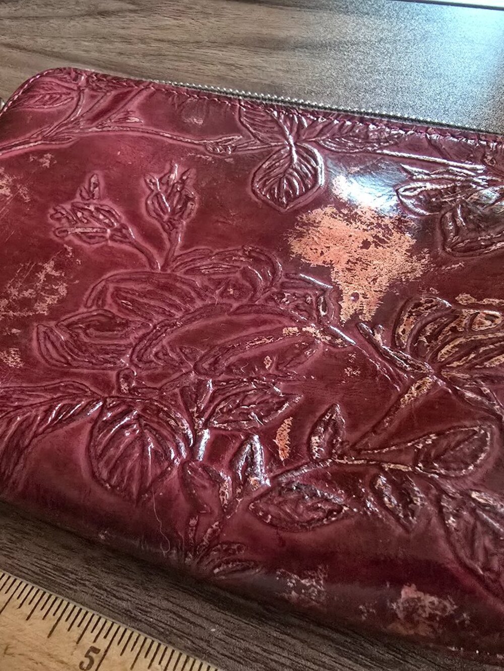 Patricia Nash Burgundy/Gold Leather Cosmetic Bag with Wristlet
